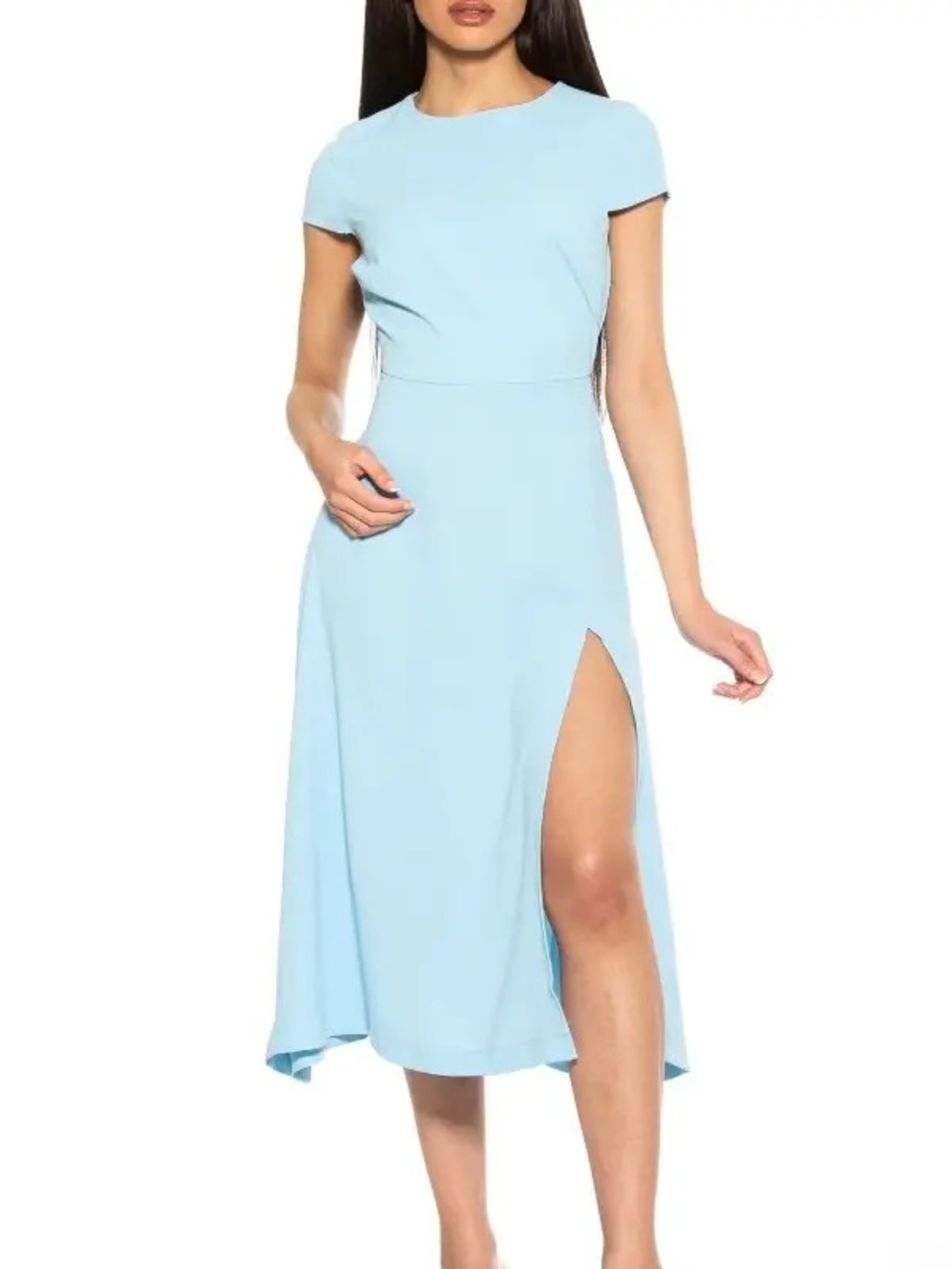 Alexia Admor Light Blue Short-Sleeve Midi Dress with Side Slit new 10